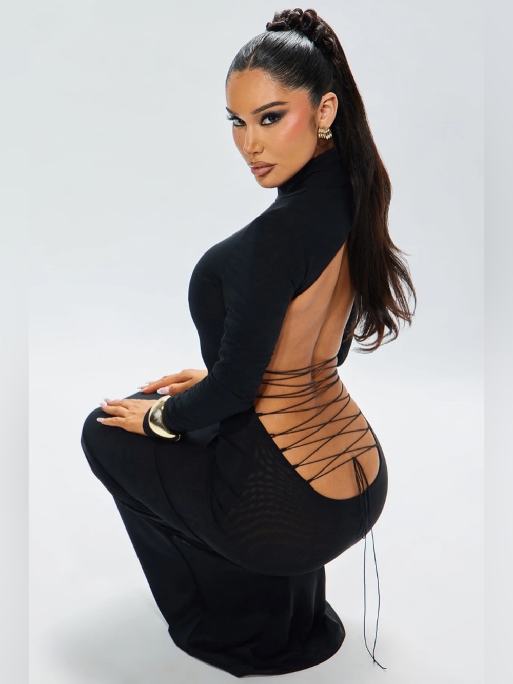 Suki Open Back Lace Up Maxi Dress Fashion Nova